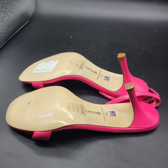 Larroudé Hibiscus Slingback Heel Sandals Magenta Leather Flower Size 8.5 New - Picture 6 of 7